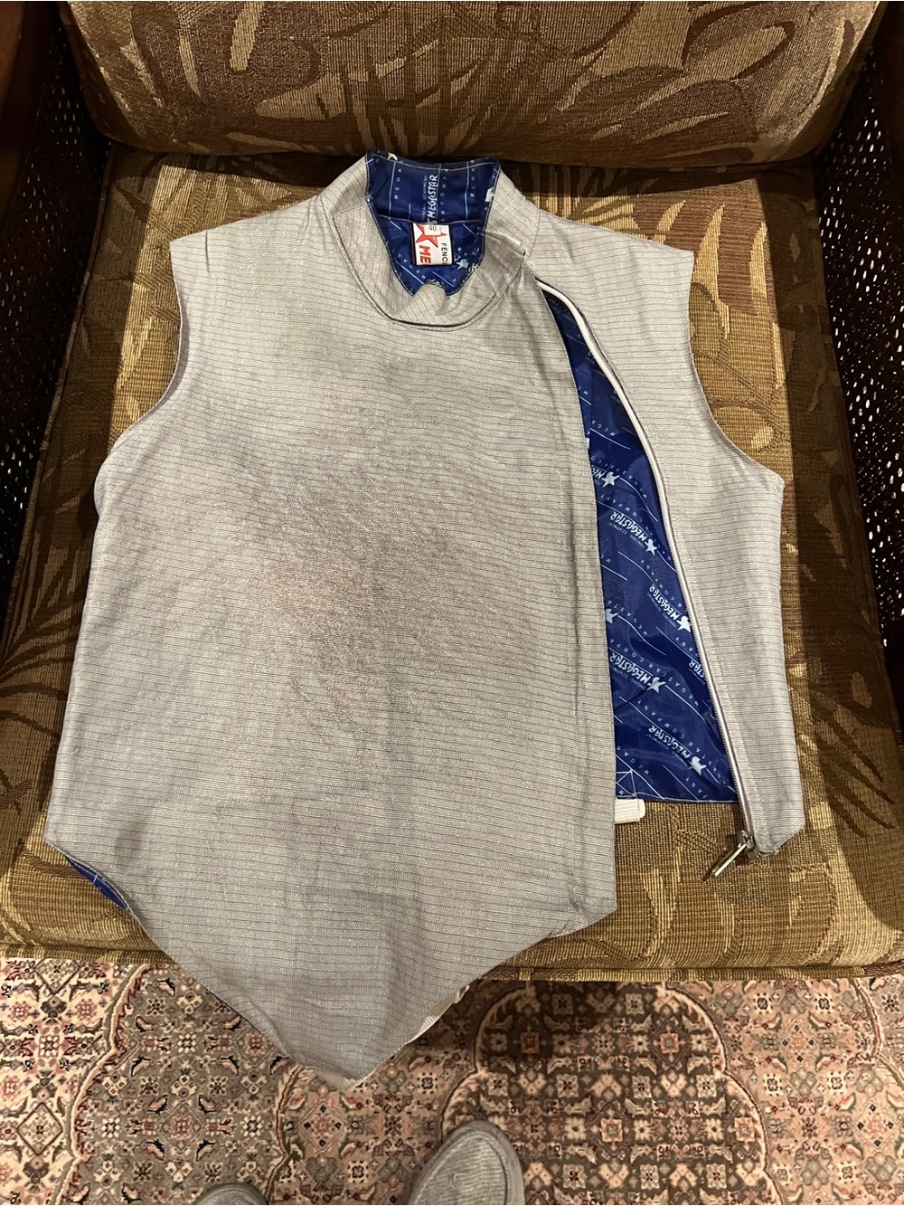 Men's Gray Sleeveless Fencing Jacket LAME with Blue Lining